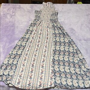 Japna White and Blue Pleated Halter Sundress